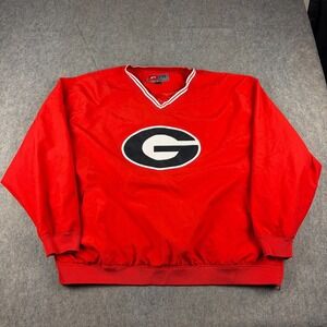 Vintage Georgia Bulldogs Windbreaker Pullover Red Mens 2XL Logo Sport Pockets